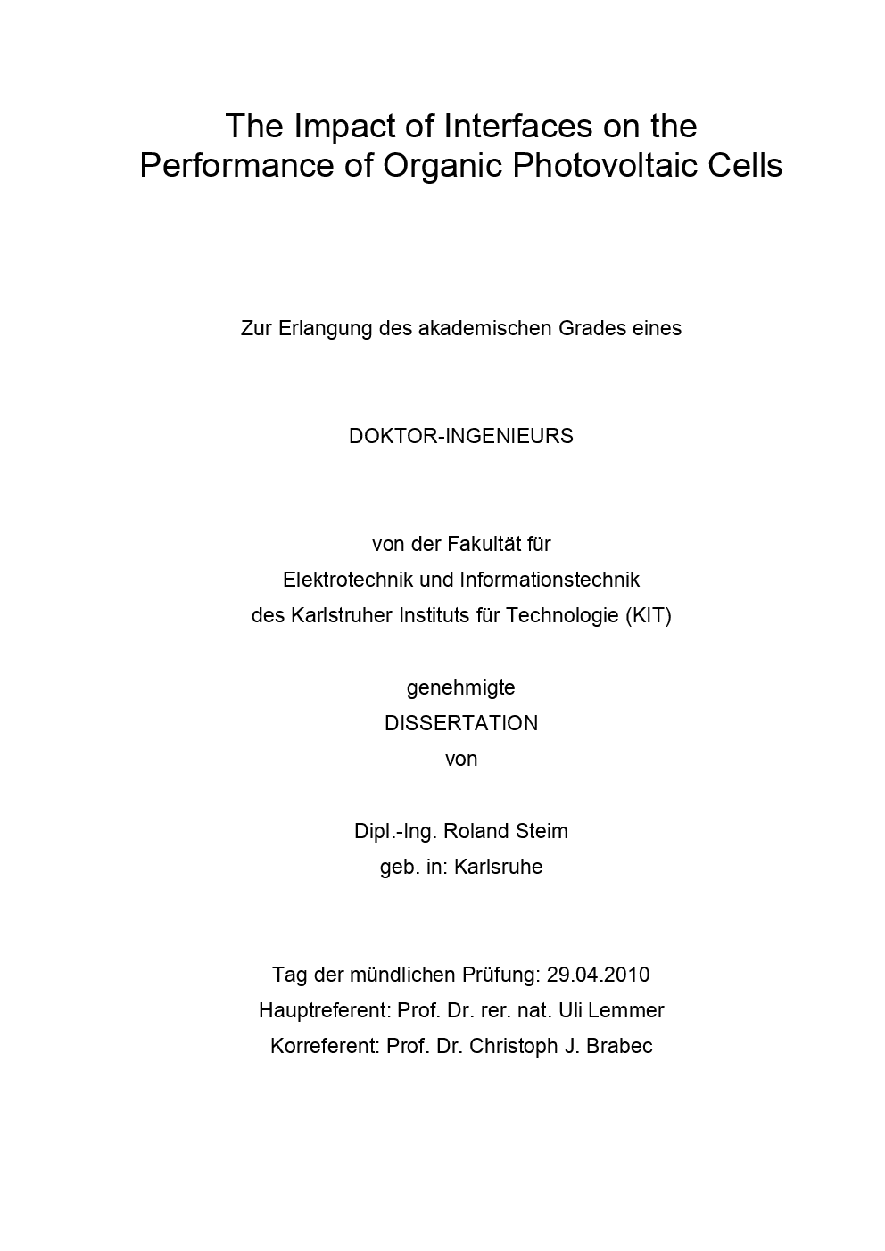 The Impact Of Interfaces On The Performance Of Organic Photo Voltaic Cells - Page 3