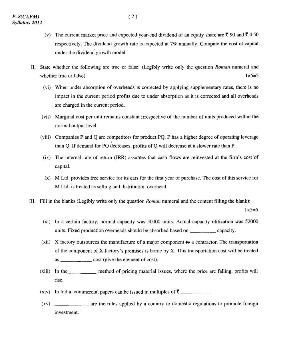 CMA Intermediate Group I Syllabus-2012 (Cost Accounting And Financial Management Paper-08 Question Paper With Solution)-June 2016 - Page 3