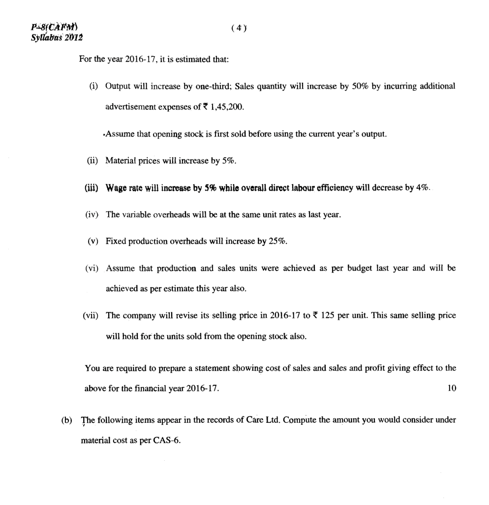 CMA Intermediate Group I Syllabus-2012 (Cost Accounting And Financial Management Paper-08 Question Paper With Solution)-June 2016 - Page 5