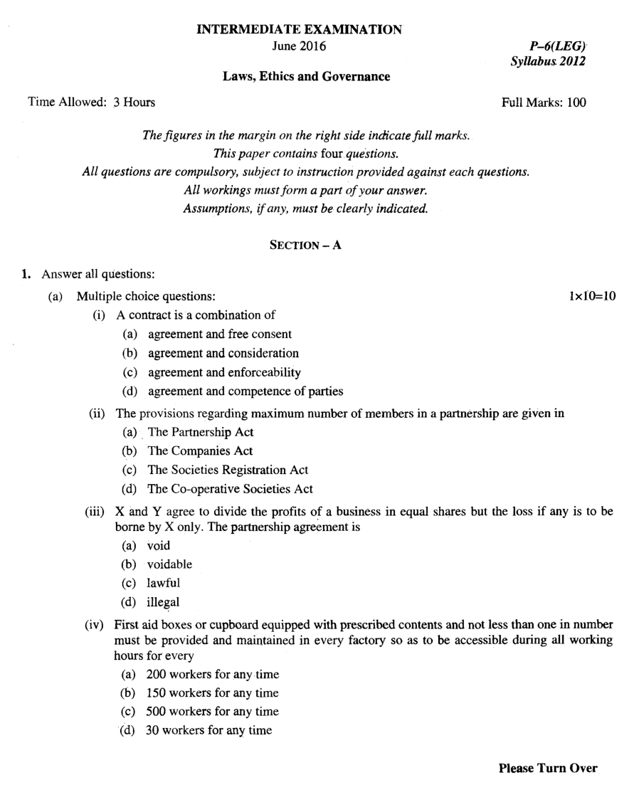 CMA Intermediate Group I Syllabus-2012 (Laws Ethics And Governance Paper-06 Question Paper With Solution)-June 2016 - Page 2