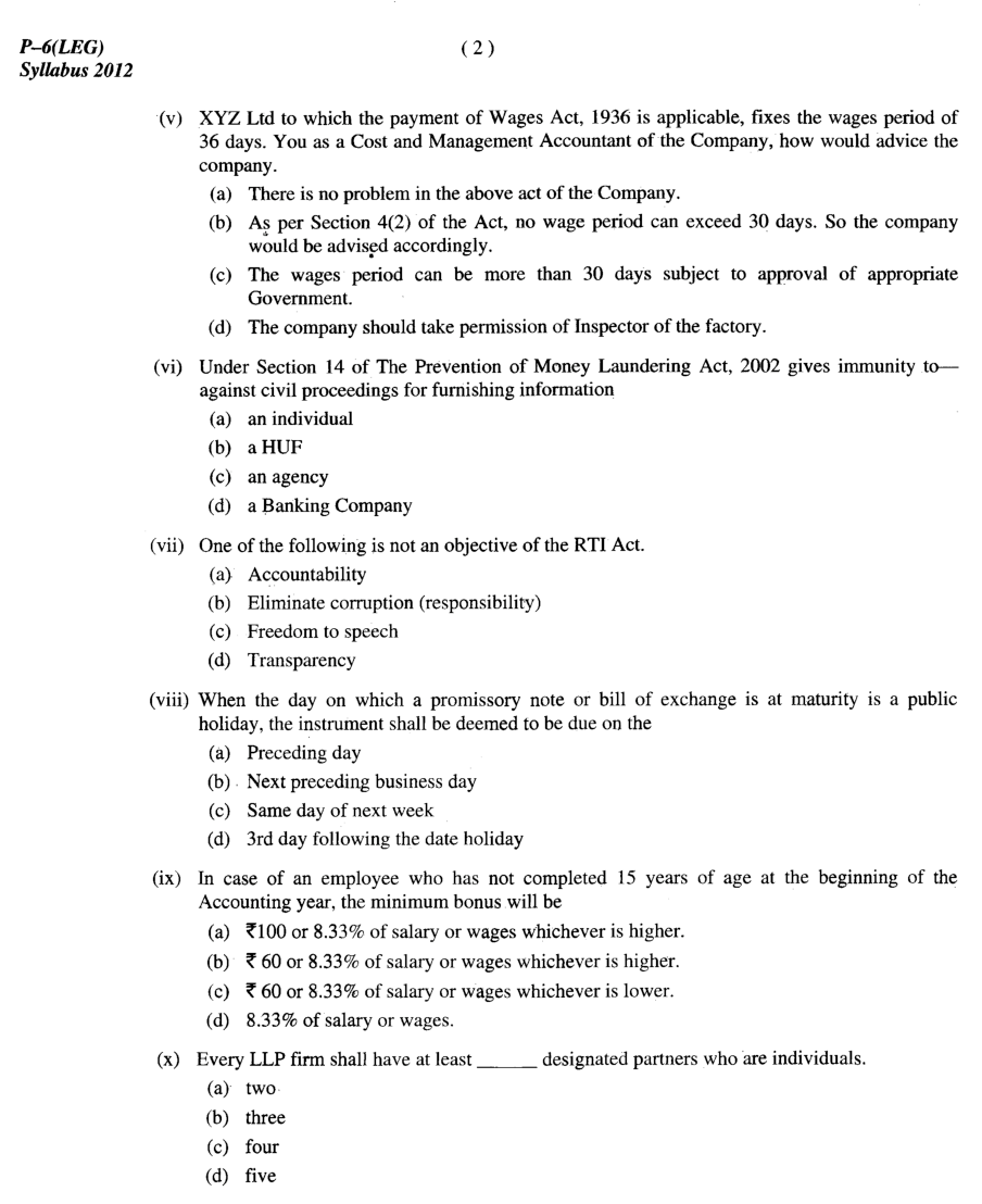 CMA Intermediate Group I Syllabus-2012 (Laws Ethics And Governance Paper-06 Question Paper With Solution)-June 2016 - Page 3