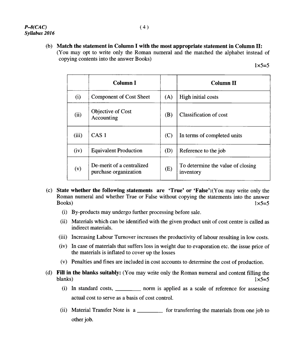 CMA Intermediate Group I Syllabus-2016 (Cost Accounting Paper-08 Question Paper With Solution)-December 2017 - Page 5