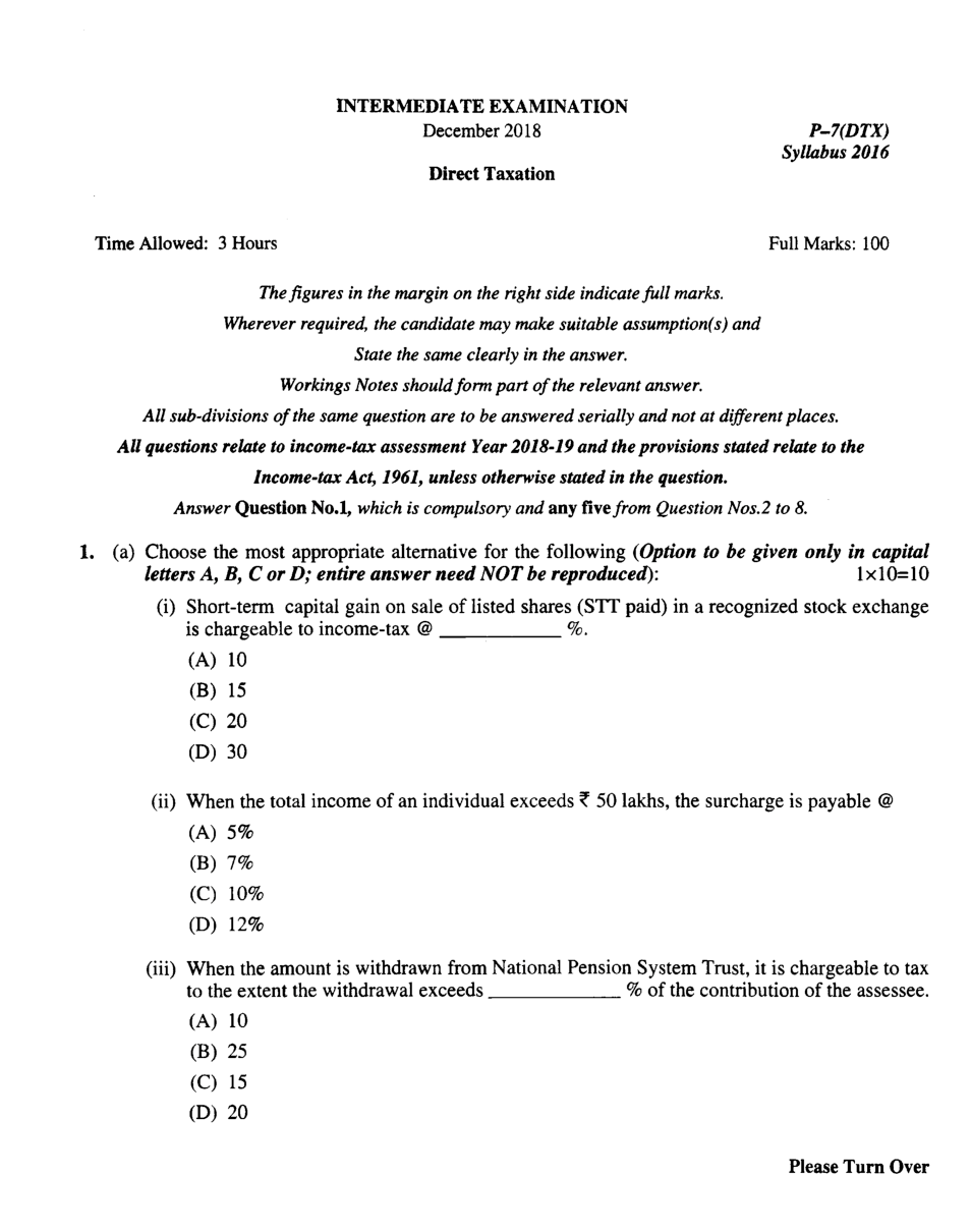 CMA Intermediate Group I Syllabus-2016 (Direct Taxation Paper- 07 Question Paper With Solution)-December 2018 - Page 2