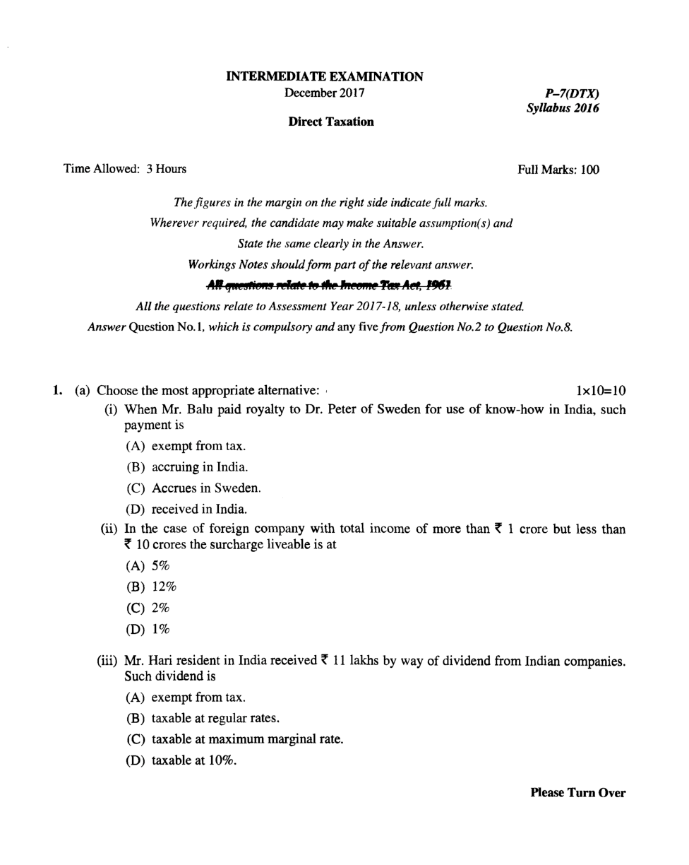 CMA Intermediate Group I Syllabus-2016 (Direct Taxation Paper-07 Question Paper With Solution)-December 2017 - Page 2