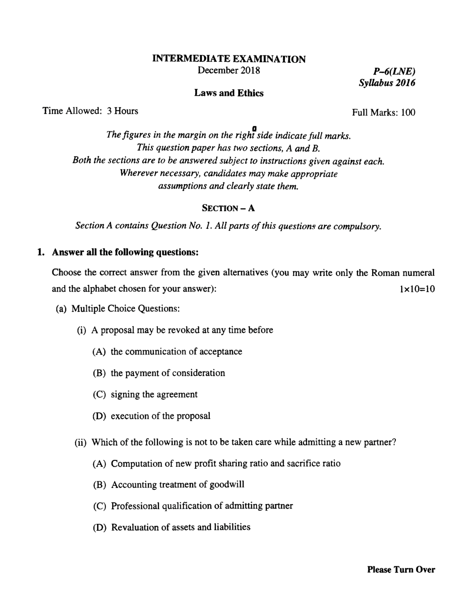 CMA Intermediate Group I Syllabus-2016 (Laws And Ethics Paper- 06 Question Paper With Solution)-December 2018 - Page 2