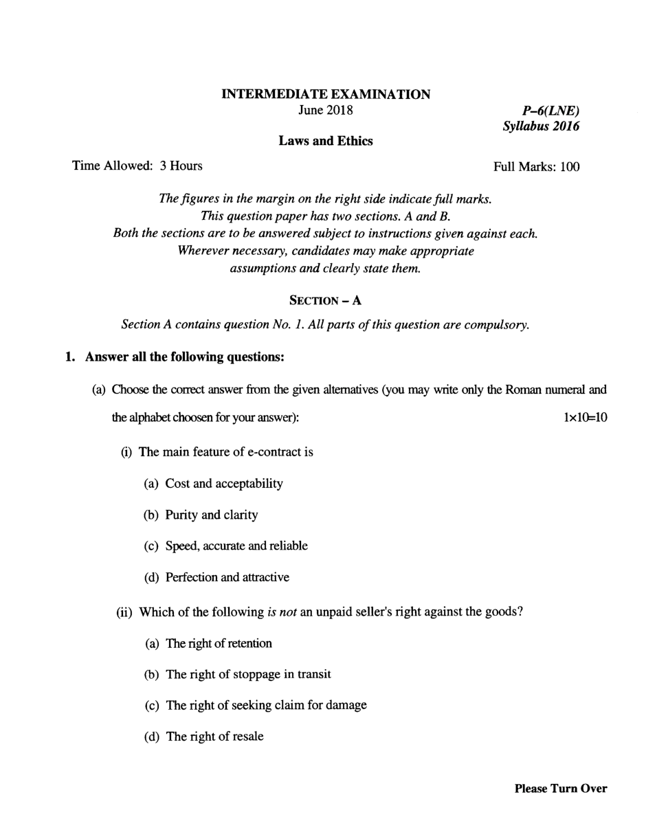 CMA Intermediate Group I Syllabus-2016 (Laws And Ethics Paper- 06 Question Paper With Solution)-June 2018 - Page 2