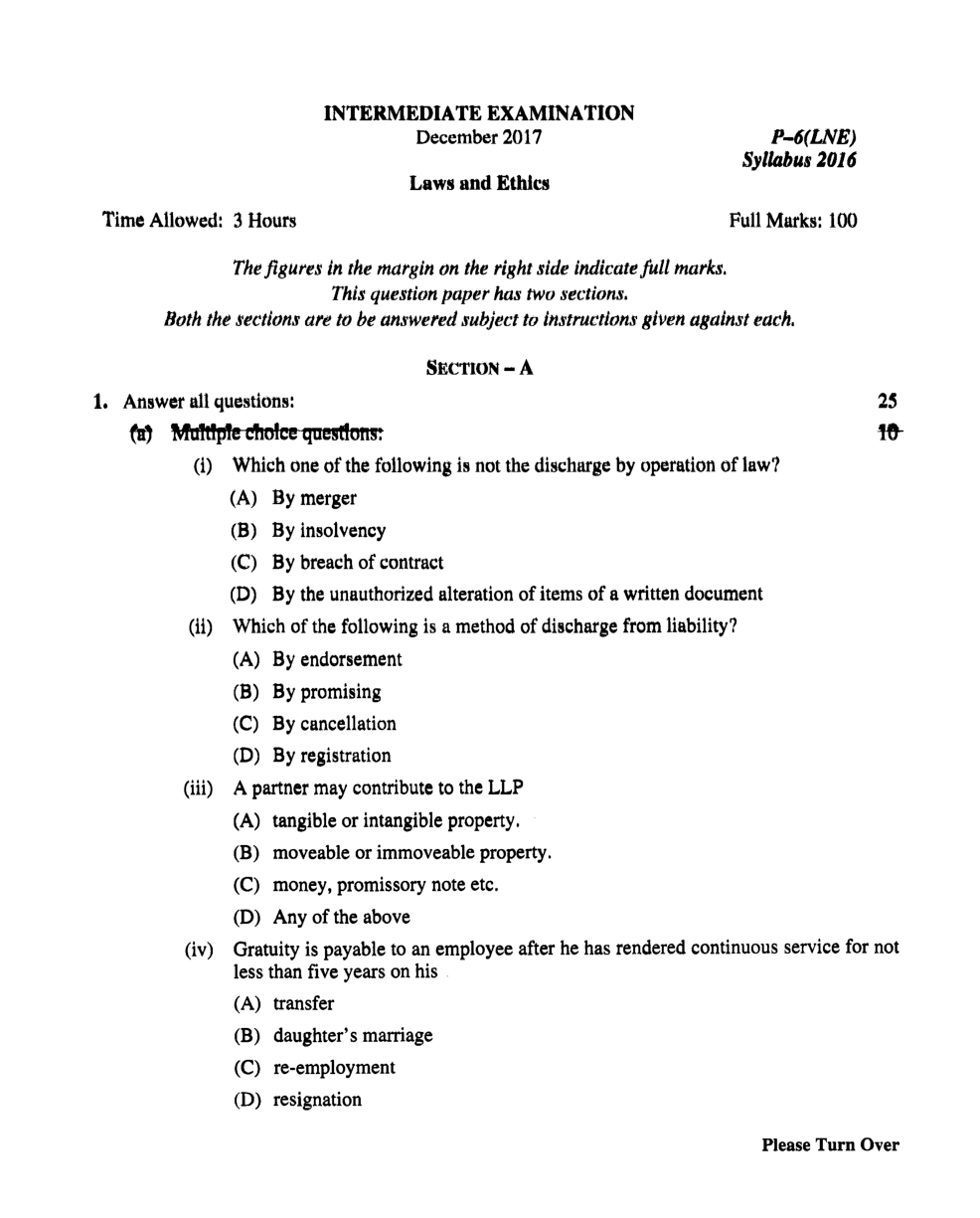 CMA Intermediate Group I Syllabus-2016 (Laws And Ethics Paper-06 Question Paper With Solution)-December 2017 - Page 2