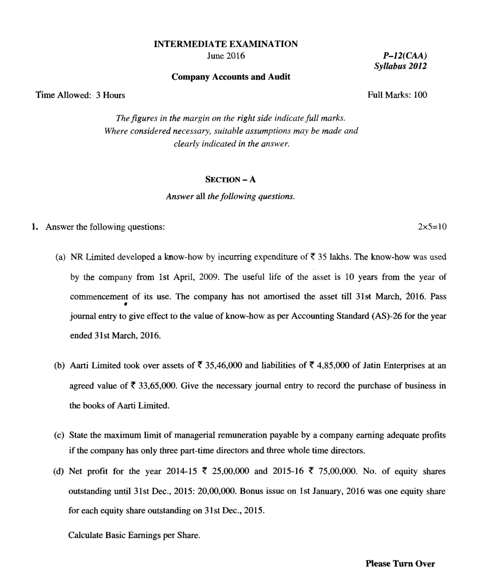 CMA Intermediate Group II Syllabus-2012 (Company Accounts And Audit Paper-12 Question Paper With Solution)-June 2016 - Page 2