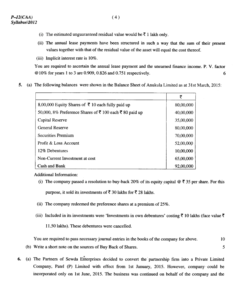 CMA Intermediate Group II Syllabus-2012 (Company Accounts And Audit Paper-12 Question Paper With Solution)-June 2016 - Page 5