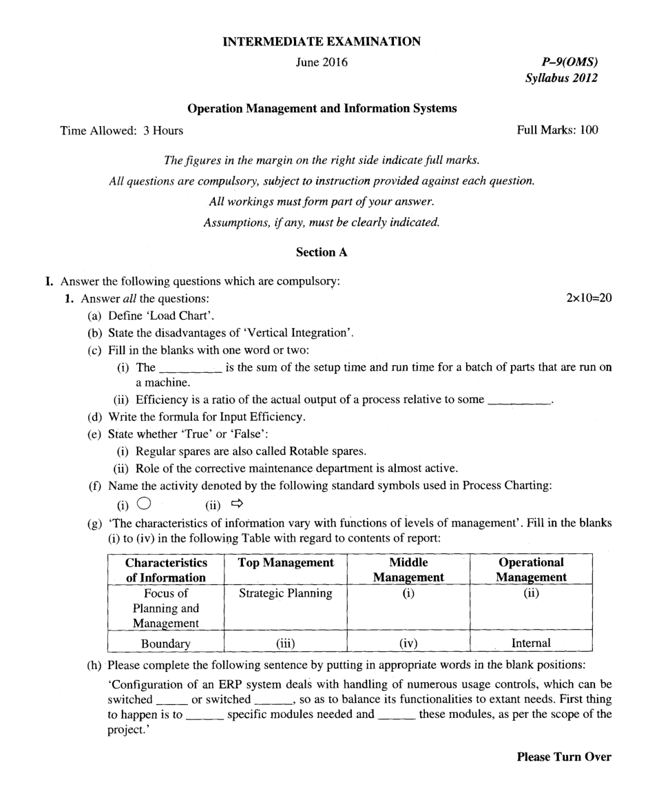 CMA Intermediate Group II Syllabus-2012 (Operation Management And Information Systems Paper-09 Question Paper With Solution)-June 2016 - Page 2