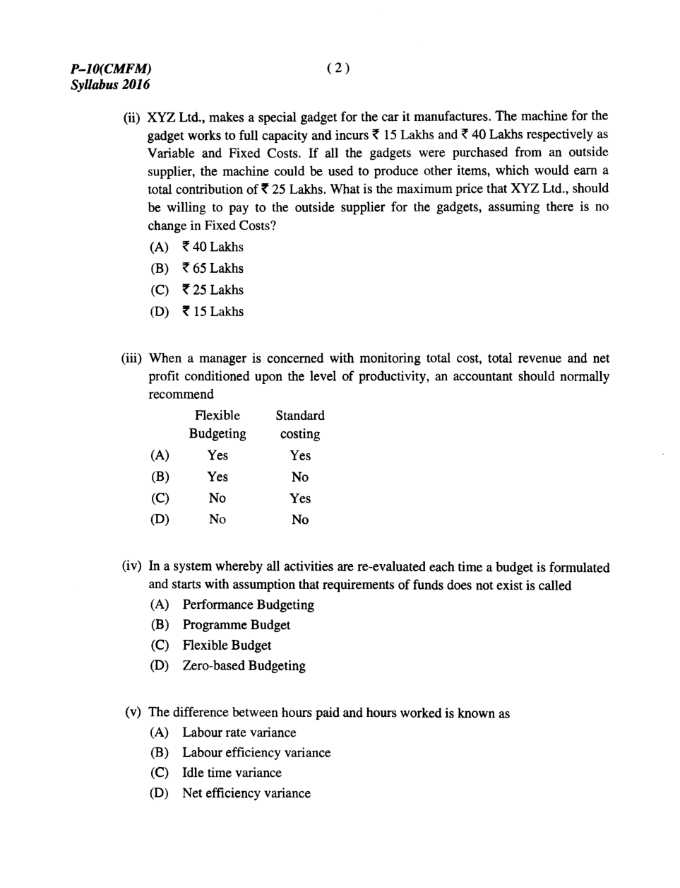 CMA Intermediate Group II Syllabus-2016 ( Cost And Management Accounting And Financial Management Paper-10 Question Paper With Solution)-June 2019 - Page 3