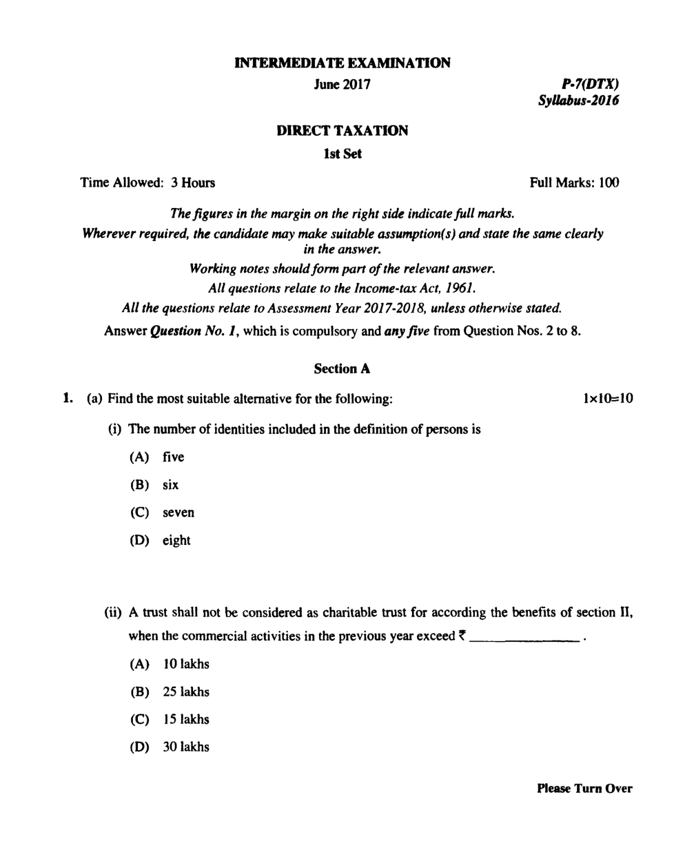 CMA Intermediate Group II Syllabus-2016 ( Direct Taxation Paper- 07 Question Paper With Solution)-June 2017 - Page 2
