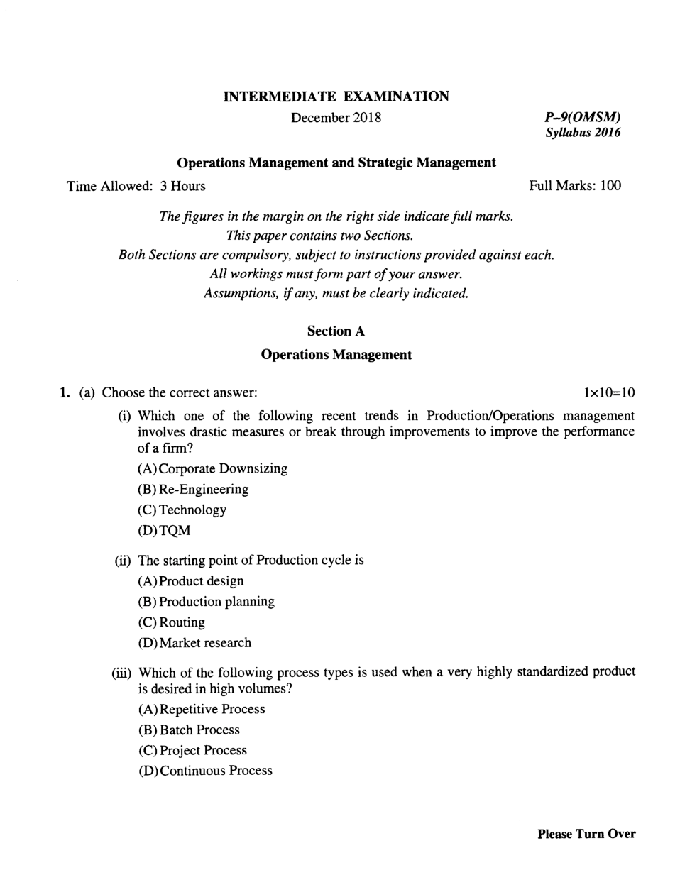 CMA Intermediate Group II Syllabus-2016 ( Operation Management And Strategic Management Paper- 09 Question Paper With Solution)-December 2018 - Page 2