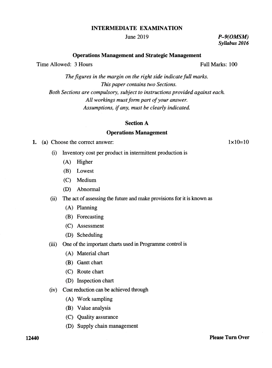 CMA Intermediate Group II Syllabus-2016 ( Operation Management And Strategic Management Paper-09 Question Paper With Solution)-June 2019 - Page 2