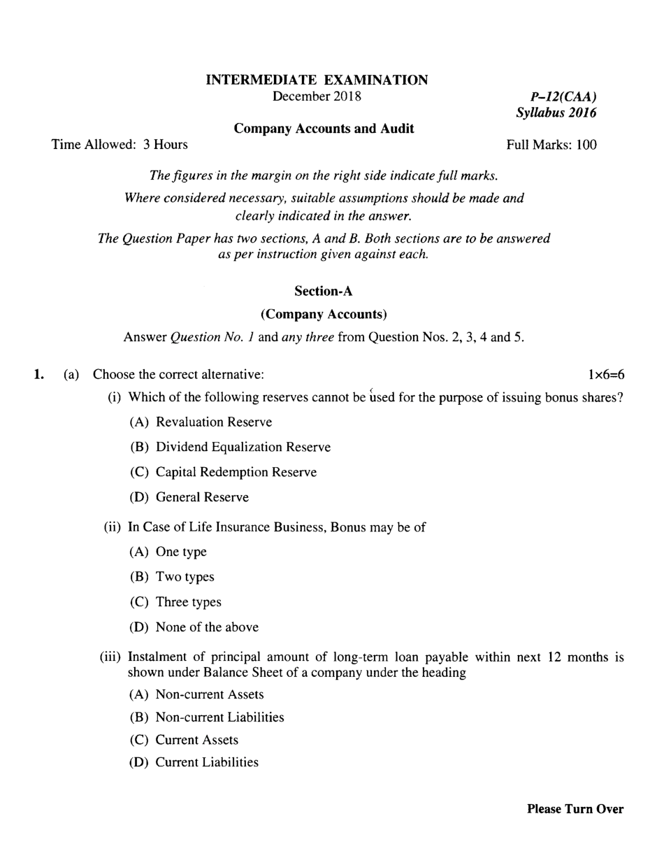 CMA Intermediate Group II Syllabus-2016 (Company Accounts And Audit Paper- 12 Question Paper With Solution)-December 2018 - Page 2