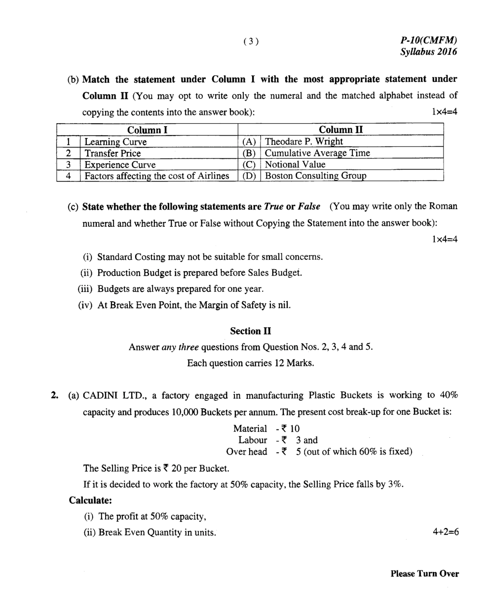 CMA Intermediate Group II Syllabus-2016 (Cost & Management Accounting And Financial Management Paper- 10 Question Paper With Solution)-December 2018 - Page 4