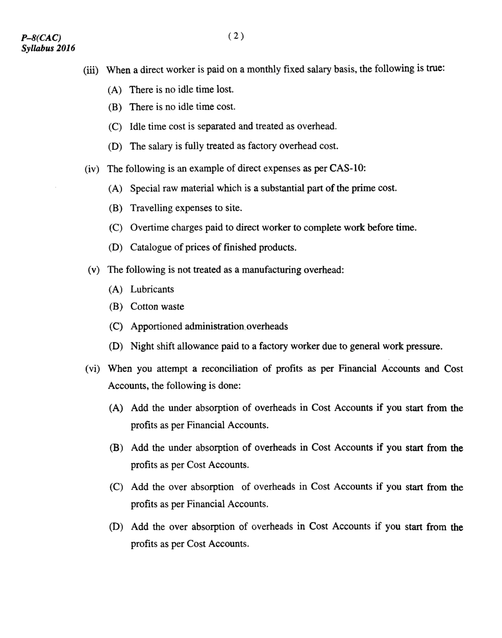 CMA Intermediate Group II Syllabus-2016 (Cost Accounting Paper- 08 Question Paper With Solution)-June 2017 - Page 3