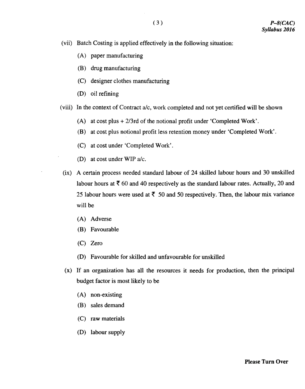 CMA Intermediate Group II Syllabus-2016 (Cost Accounting Paper- 08 Question Paper With Solution)-June 2017 - Page 4