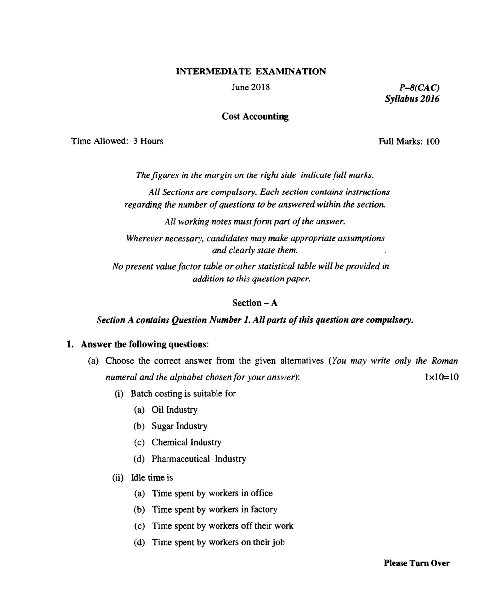 CMA Intermediate Group II Syllabus-2016 (Cost Accounting Paper- 08 Question Paper With Solution)-June 2018 - Page 2
