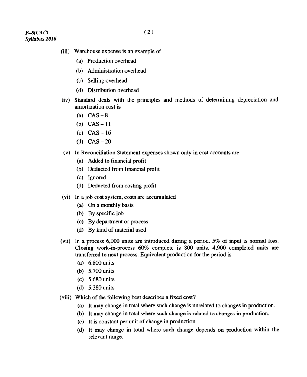 CMA Intermediate Group II Syllabus-2016 (Cost Accounting Paper- 08 Question Paper With Solution)-June 2018 - Page 3