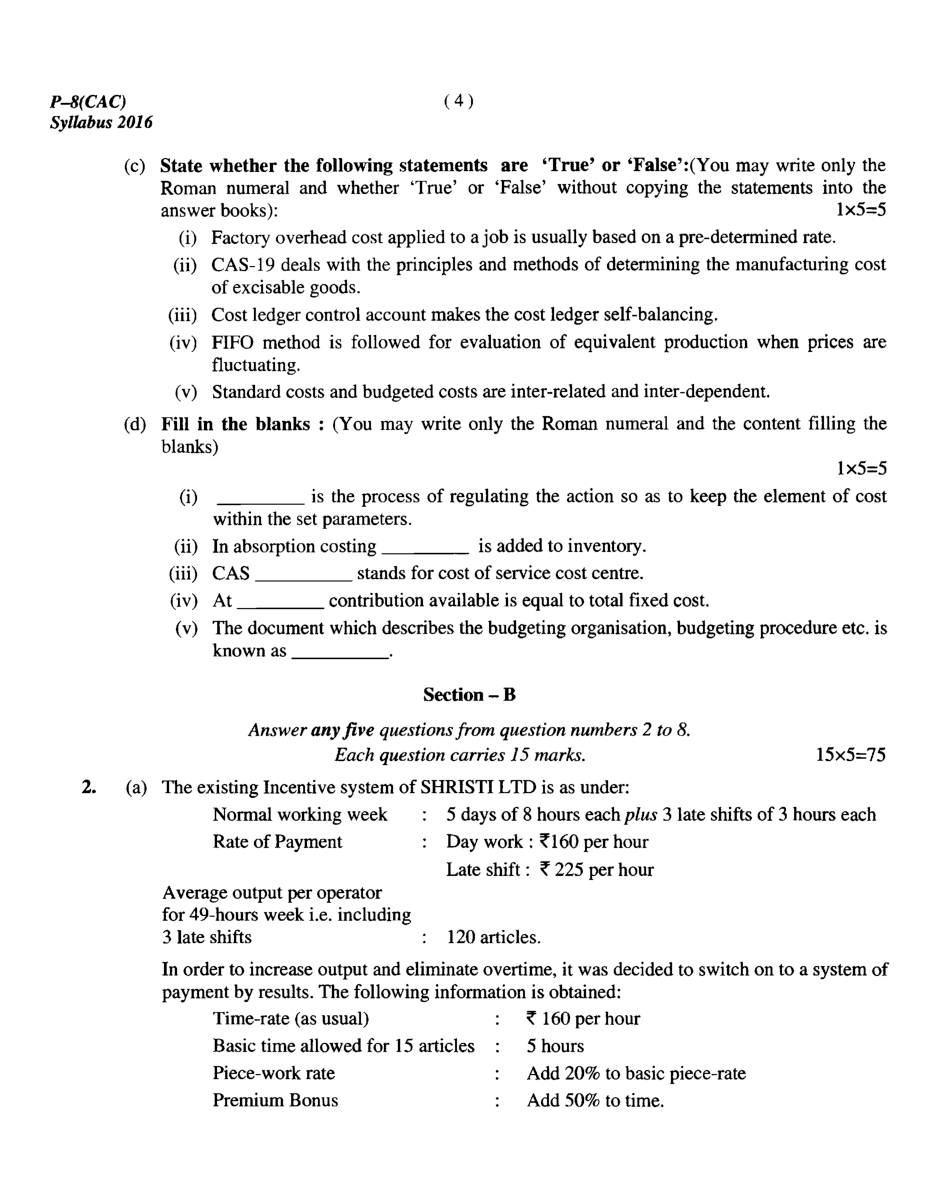 CMA Intermediate Group II Syllabus-2016 (Cost Accounting Paper- 08 Question Paper With Solution)-June 2018 - Page 5