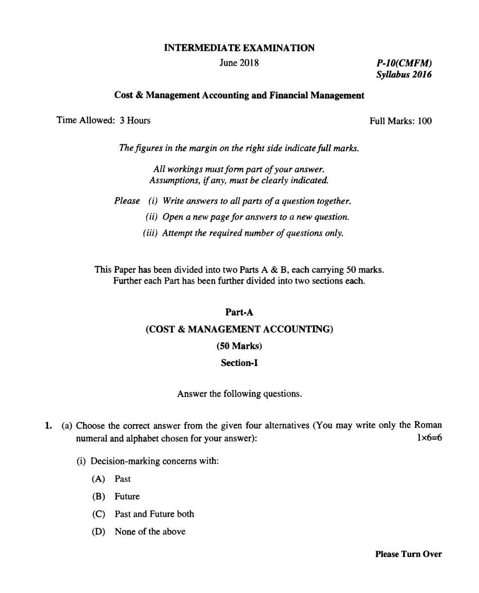 CMA Intermediate Group II Syllabus-2016 (Cost And Management Accounting And Financial Management Paper-10 Question Paper With Solution)-June 2018 - Page 2