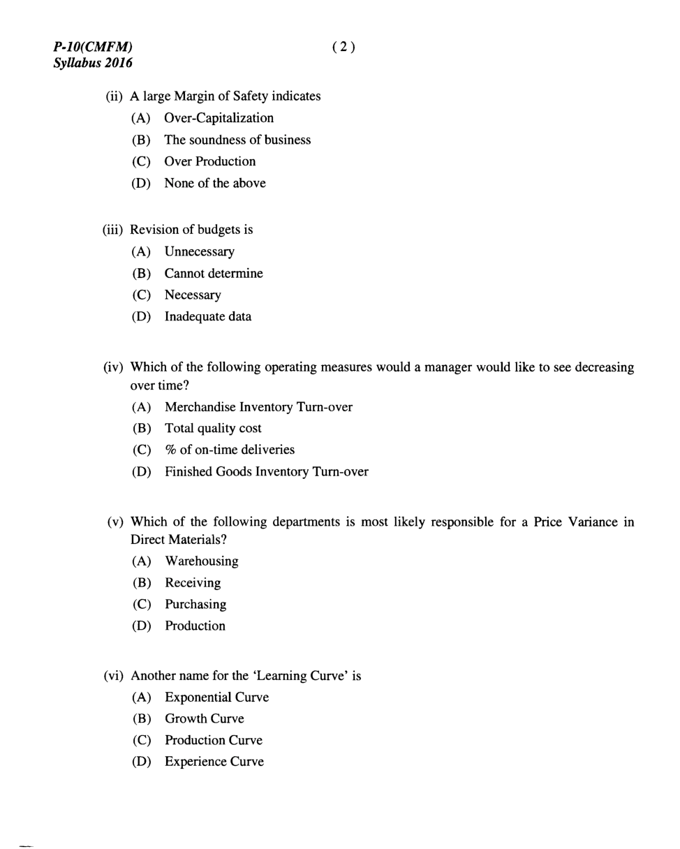 CMA Intermediate Group II Syllabus-2016 (Cost And Management Accounting And Financial Management Paper-10 Question Paper With Solution)-June 2018 - Page 3