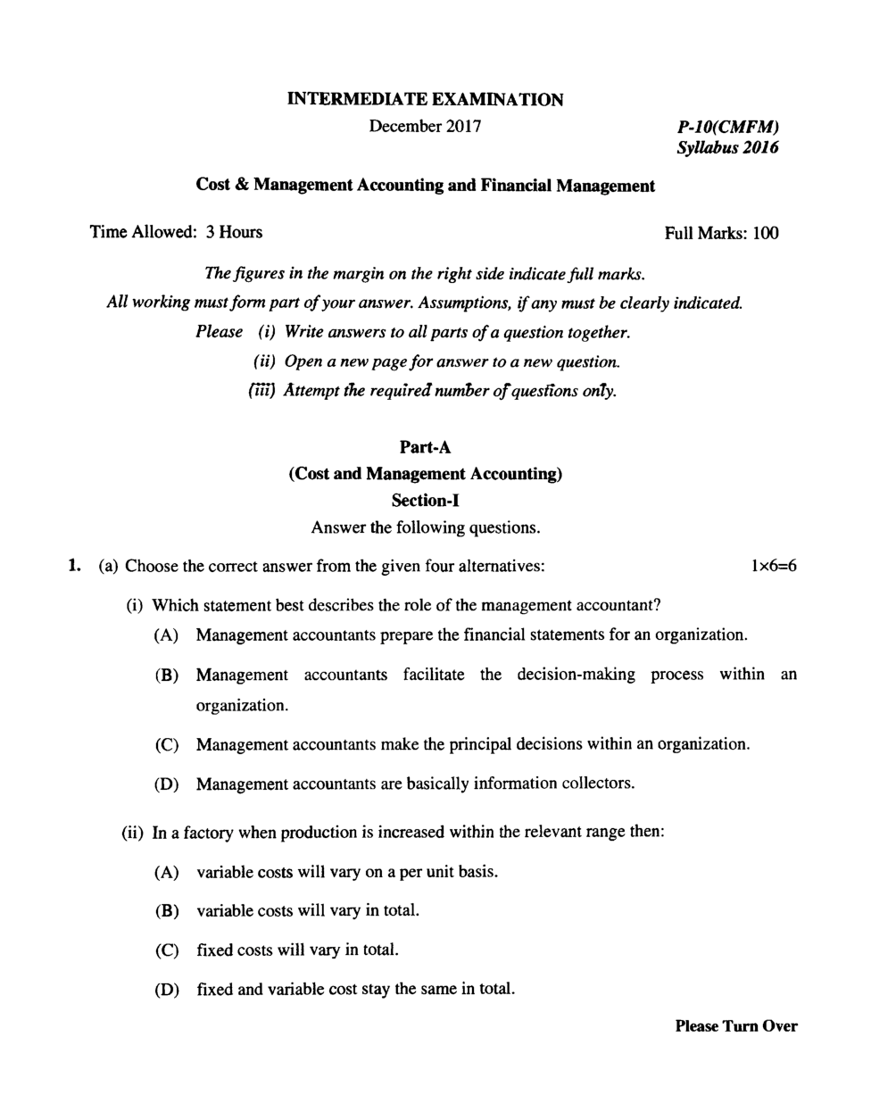CMA Intermediate Group II Syllabus-2016 (Cost Management Accounting And Financial management  Paper-10 Question Paper With Solution)-December 2017 - Page 2