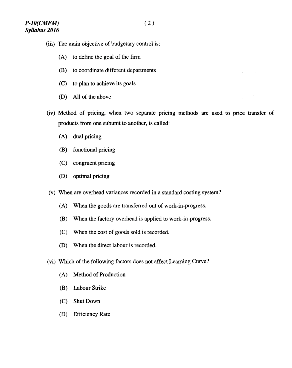 CMA Intermediate Group II Syllabus-2016 (Cost Management Accounting And Financial management  Paper-10 Question Paper With Solution)-December 2017 - Page 3
