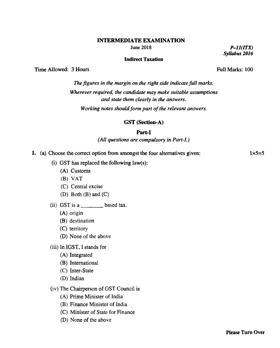 CMA Intermediate Group II Syllabus-2016 (Indirect Taxation Paper- 11 Question Paper With Solution)-June 2018 - Page 2