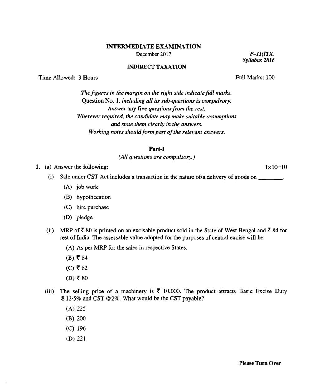 CMA Intermediate Group II Syllabus-2016 (Indirect Taxation Paper-11 Question Paper With Solution)-December 2017 - Page 2