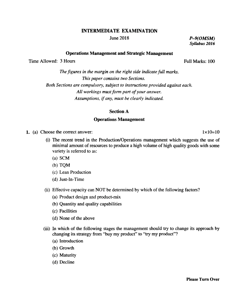 CMA Intermediate Group II Syllabus-2016 (Operations Management And Strategic Management Paper- 09 Question Paper With Solution)-June 2018 - Page 2