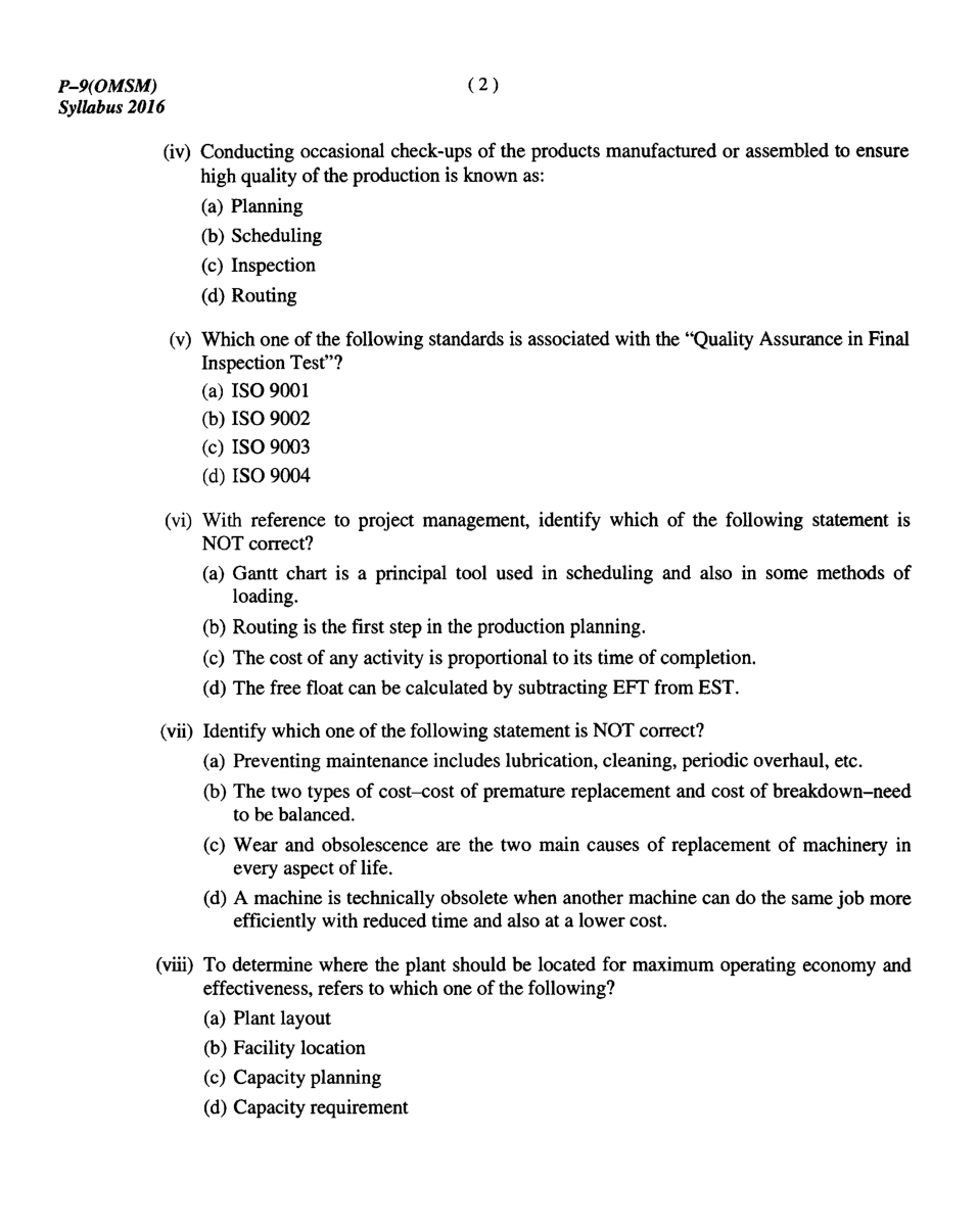CMA Intermediate Group II Syllabus-2016 (Operations Management And Strategic Management Paper- 09 Question Paper With Solution)-June 2018 - Page 3
