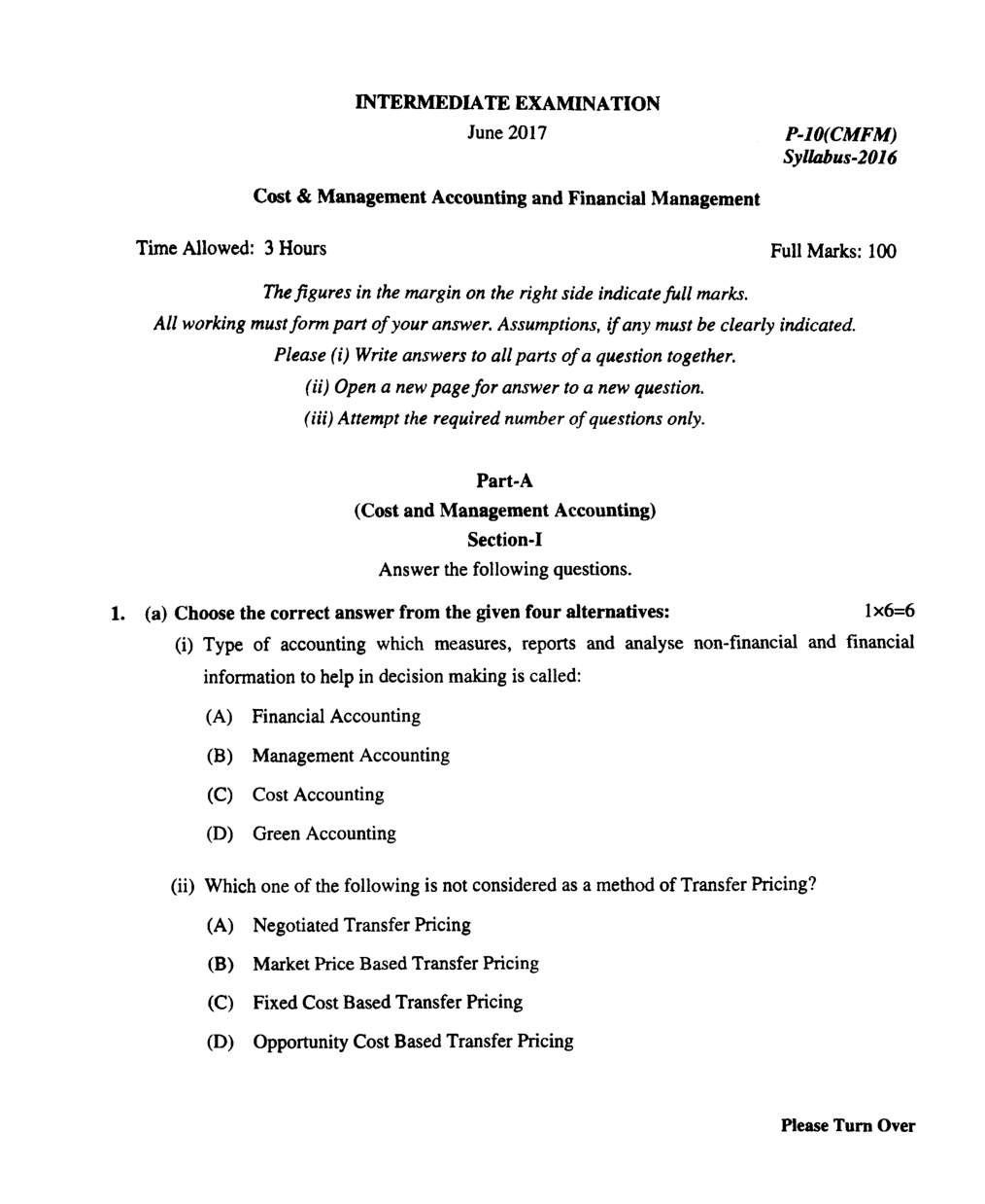 CMA Intermediate Group III Syllabus-2016 (Cost & Management Accounting And Financial Management Paper- 10 Question Paper With Solution)-June 2017 - Page 2