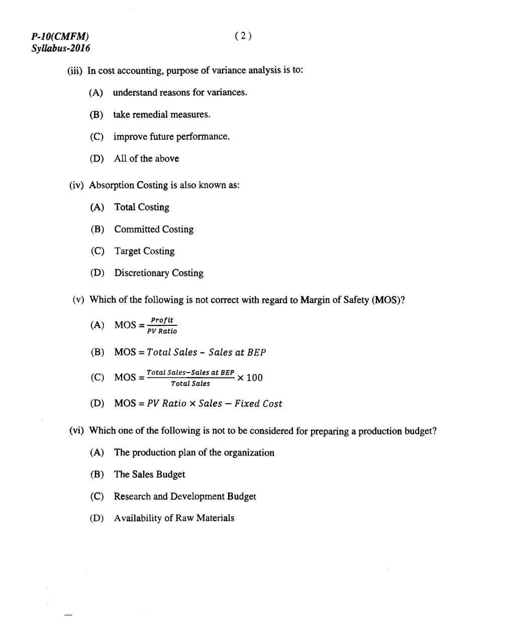 CMA Intermediate Group III Syllabus-2016 (Cost & Management Accounting And Financial Management Paper- 10 Question Paper With Solution)-June 2017 - Page 3