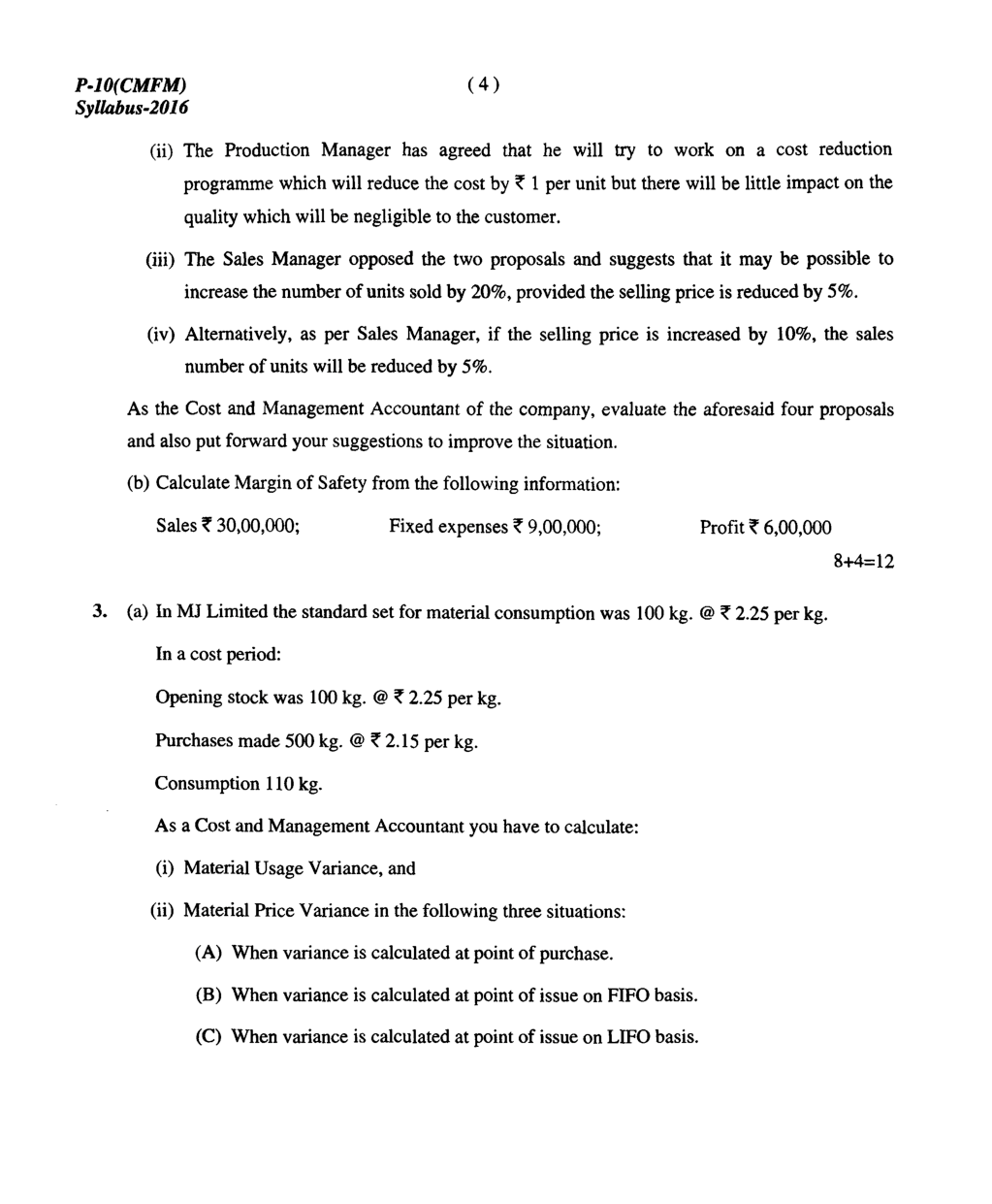 CMA Intermediate Group III Syllabus-2016 (Cost & Management Accounting And Financial Management Paper- 10 Question Paper With Solution)-June 2017 - Page 5