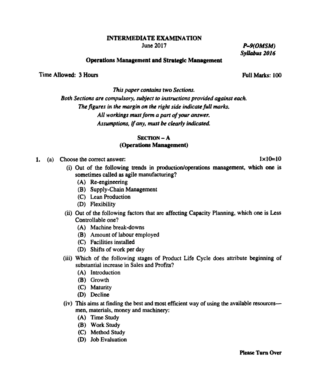 CMA Intermediate Group III Syllabus-2016 (Operations Management And Strategic Management Indirect Paper- 09 Question Paper With Solution)-June 2017 - Page 2