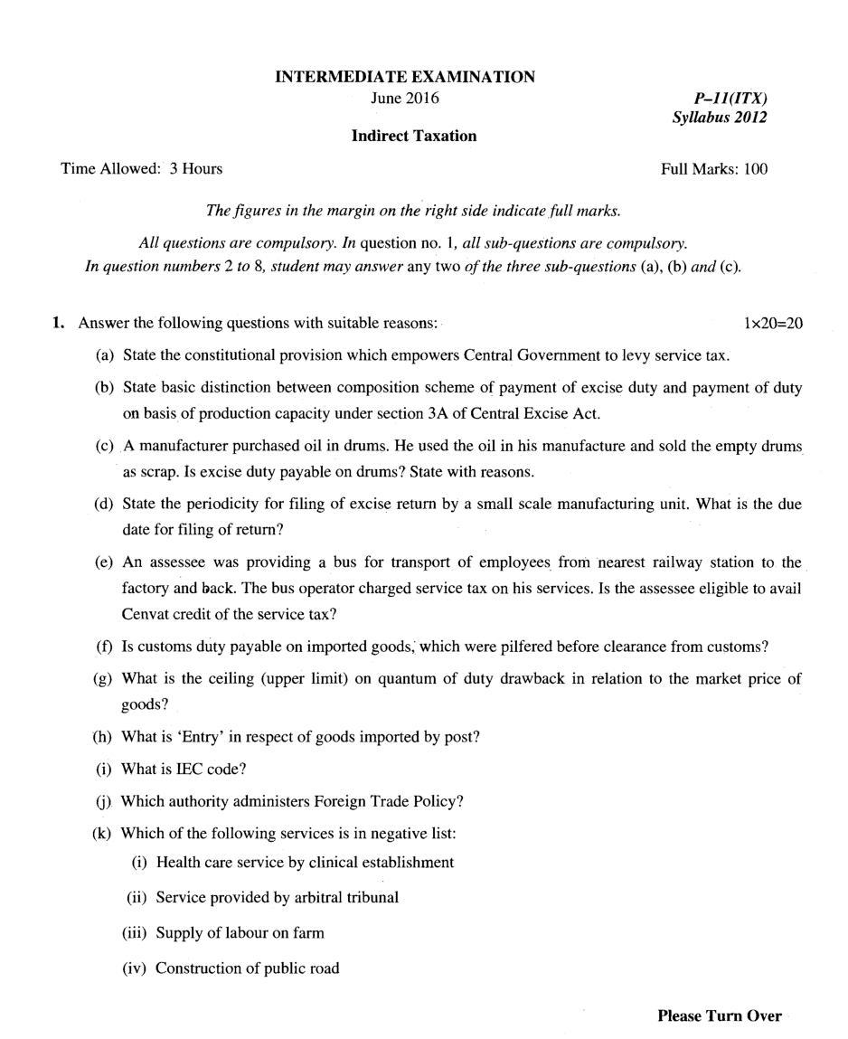 CMA Intermediate Syllabus-2012 (Indirect Taxation Paper-11 Question Paper With Solution)-June 2016 - Page 2