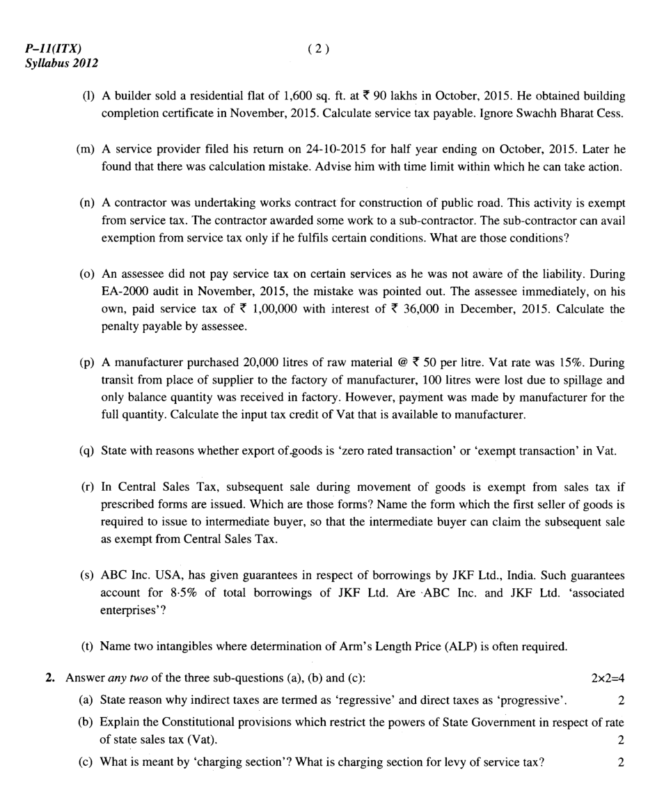 CMA Intermediate Syllabus-2012 (Indirect Taxation Paper-11 Question Paper With Solution)-June 2016 - Page 3