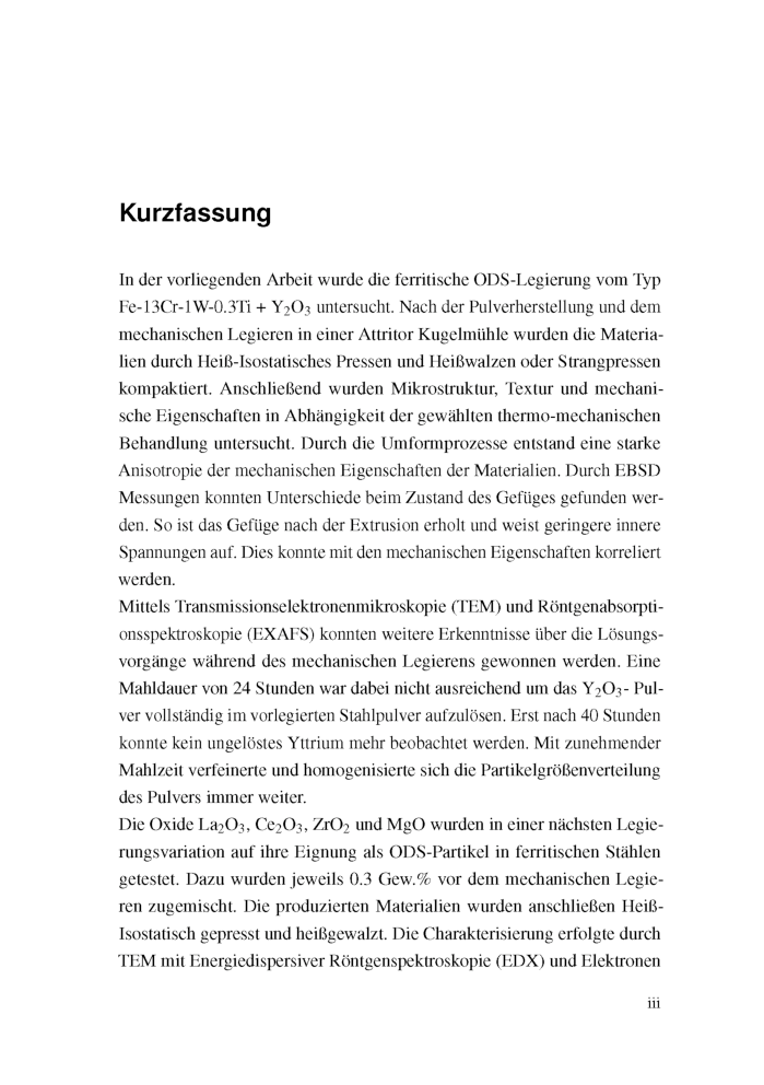 Ferritische ODS Stahle Herstellung Unformung Und Strukturanalyse - Page 5