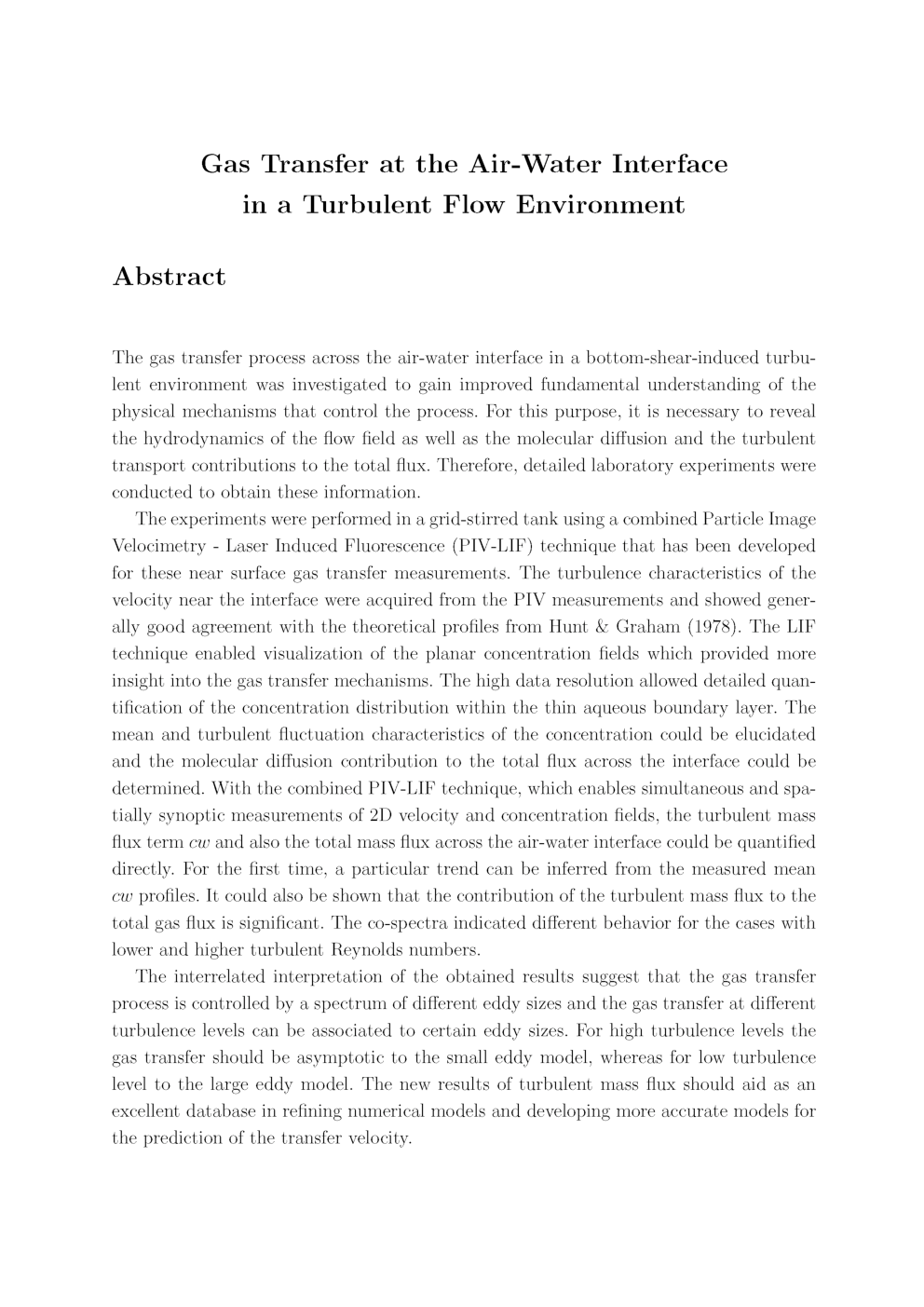 Gas Transfer At The Air Water InterFace In A Turbulent Flow Environment - Page 2
