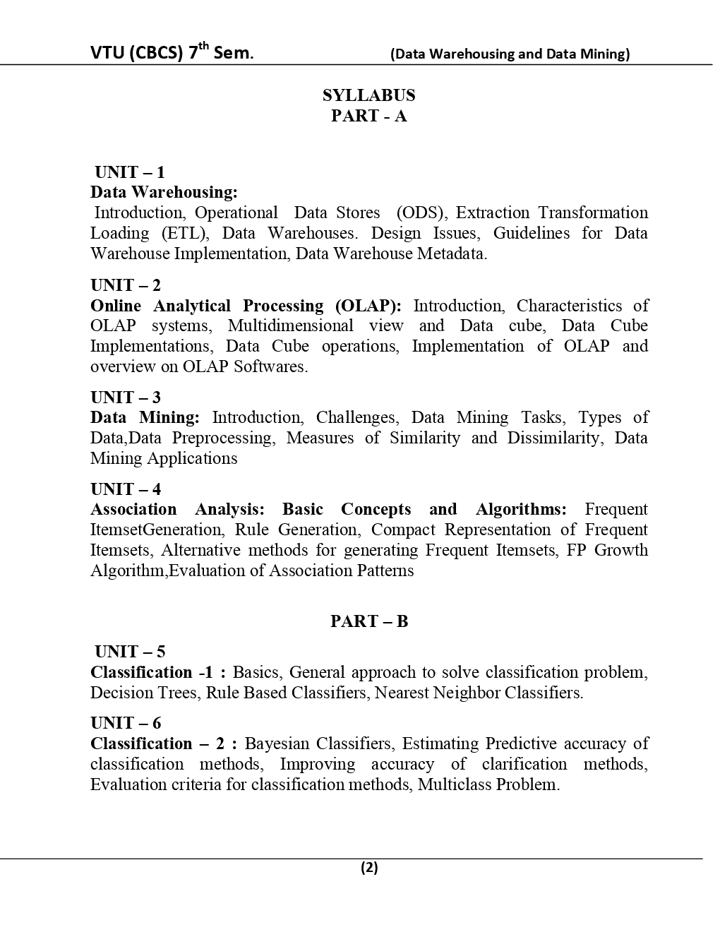 Data Warehousing And Data Mining For VTU BE 7th Sem Computer Science Engineering - Page 3