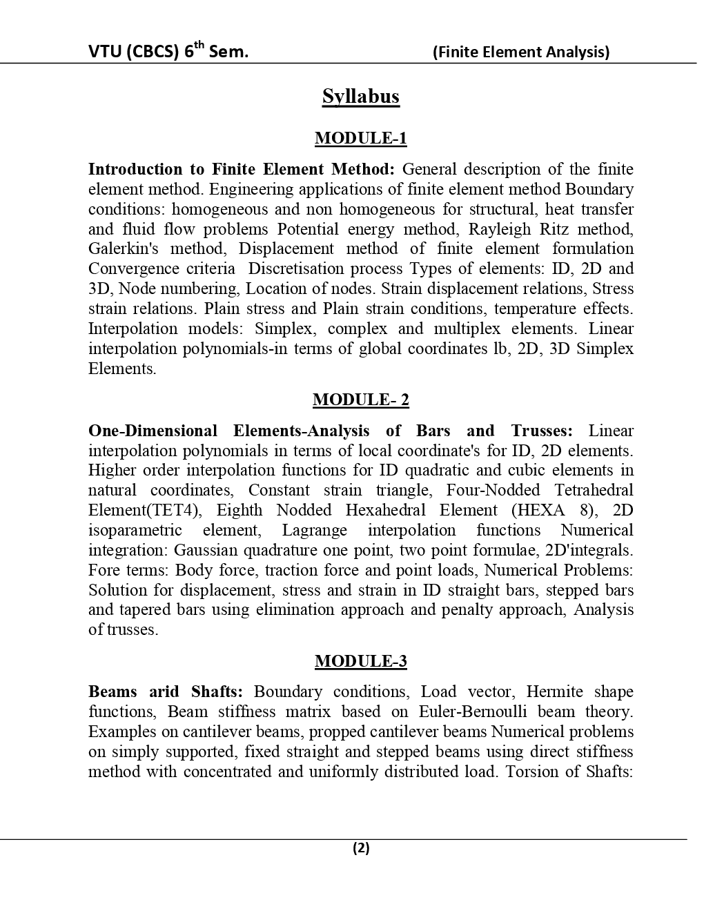 Finite Element Analysis For VTU BE 6th Sem Mechanical Engineering - Page 3