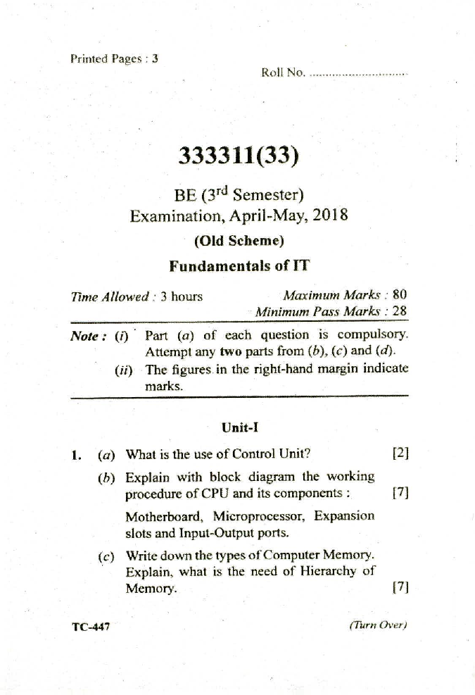 CSVTU Information Technology Previous Year Question Paper All Semester 2018 - Page 2