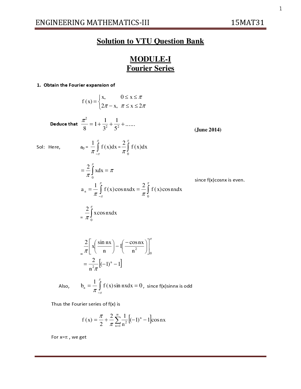 VTU   Engineering Mathematics - III  Question With Solution B.E. 3rd Semester Electrical And Electronic Engineering - Page 2