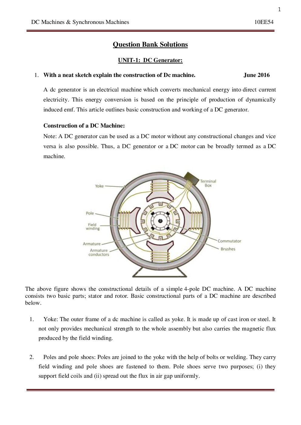 VTU  DC Machines Synchronous Machines - Question With  Solution B.E. 5th Semester Electrical And Electronic Engineering - Page 2