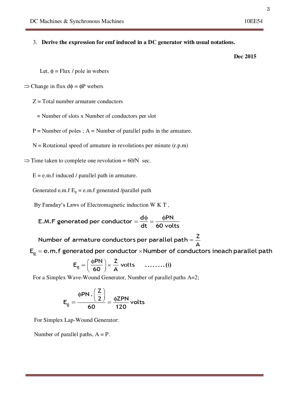 VTU  DC Machines Synchronous Machines - Question With  Solution B.E. 5th Semester Electrical And Electronic Engineering - Page 4