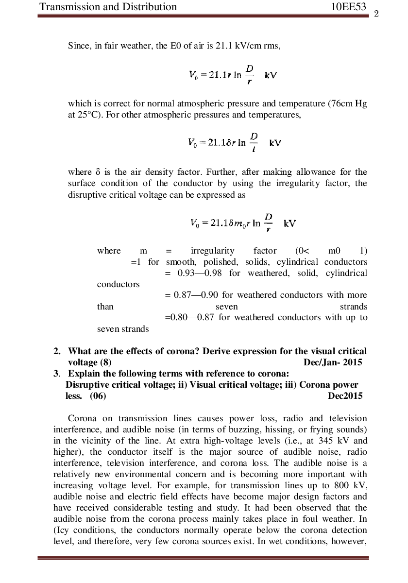VTU  Transmission And  Distribution  Question With Solution B.E. 5th Semester Electrical And Electronic Engineering - Page 3