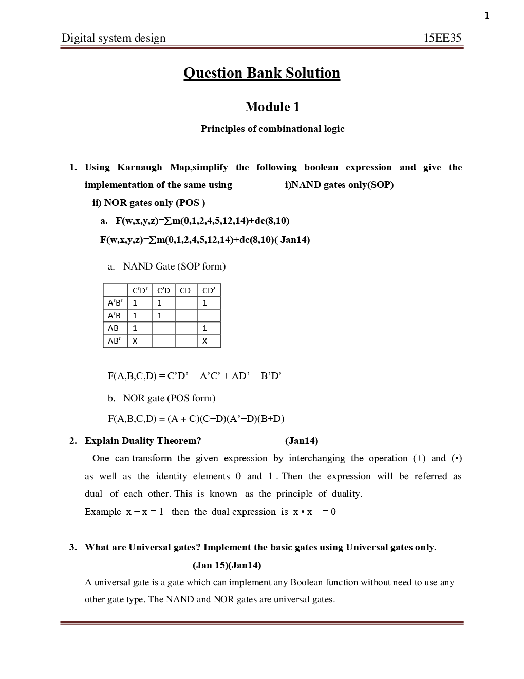 VTU Digital System  Design - Questions With Solution B.E. 3rd Semester Electrical And Electronic Engineering - Page 2