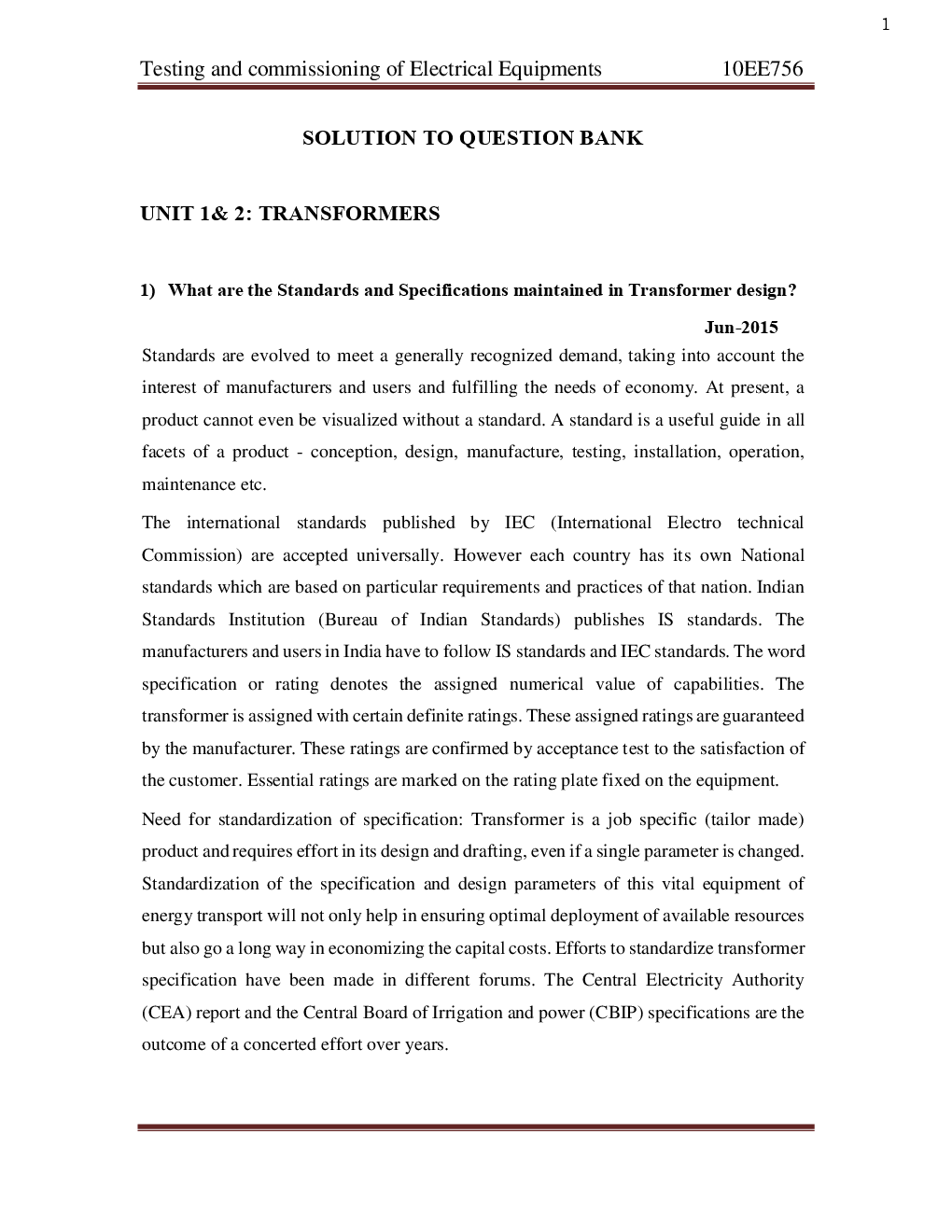 VTU Testing And Commissioning Of Electrical  Equipment Question With Solution B.E. 7th Semester Electrical And Electronic Engineering - Page 2